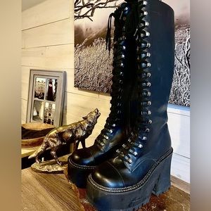 Awesome Killstar Platform Lace-up Knee-high Combat Boots sz 7